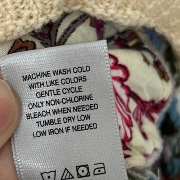 John Mark Beige Open Knit Floral Layered Ruffle Hem Sweater XL Boho Cottagecore - Picture 11 of 11